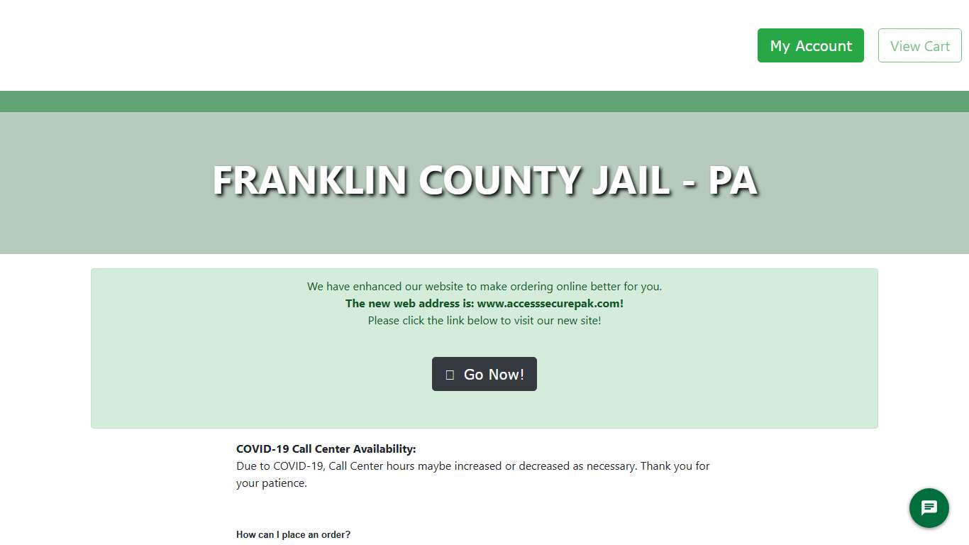 Access Securepak - Franklin County Jail Package Program - PA - FAQ's
